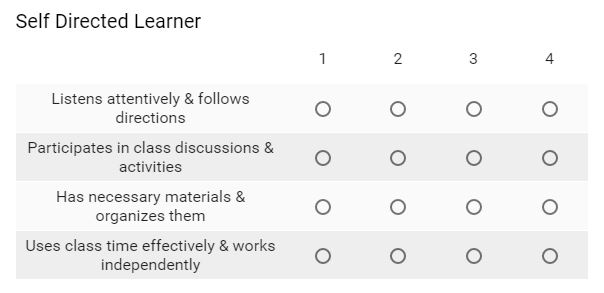 Multiple Choice Grid